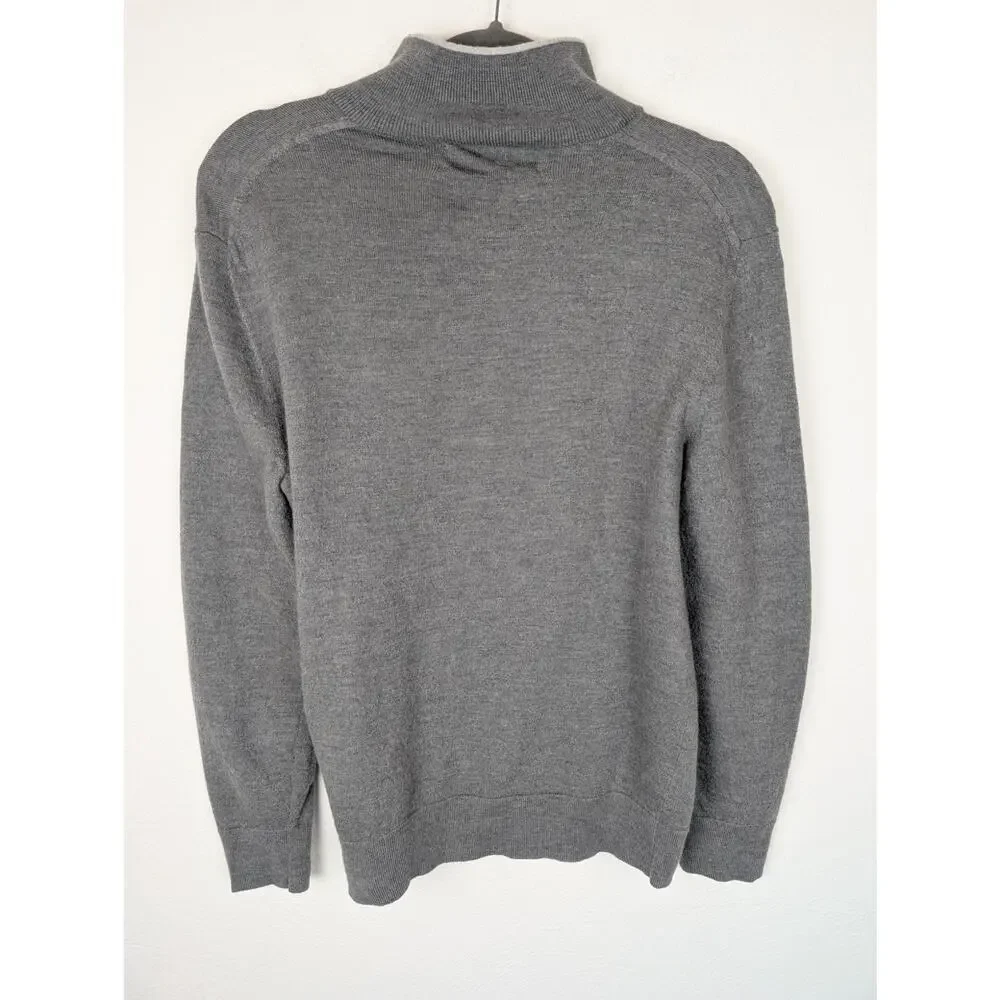 Banana Republic Sweater Merino Wool Baruffa Quarter Zip Classic Gray Size L